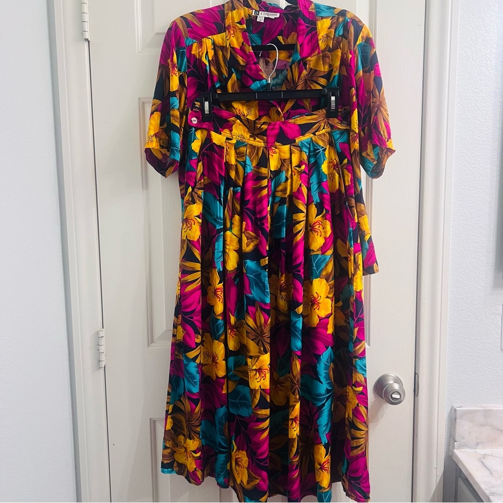 SK & Company Vintage Tropical Floral Rayon Two‑Piece Set Y2K Hawaiian